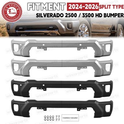 Chrome & Black Front Bumper For 2024 2025 2026 Chevy Silverado 2500 HD 3500 HD