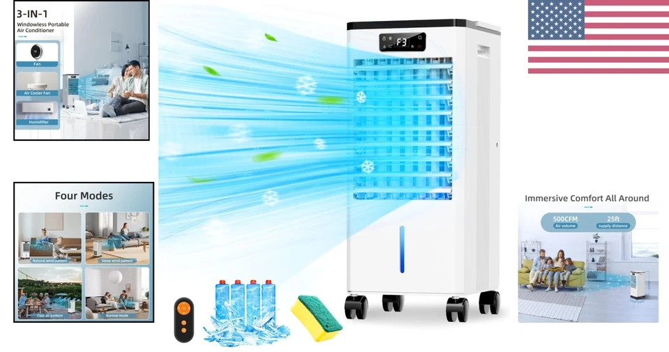 Versátil unidad de aire acondicionado interior: enfriador de aire portátil con 4 modos, perfecto para dormitorios Foto 2 de 4
