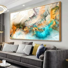 Wall Art Light Gray Blue Yellow Cloud Abstract Canvas Frames - Canvas Paintin...