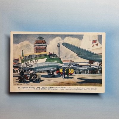 Verkehrsflugzeug Postkarte um 1950 Aer Lingus Airways London Flughafen