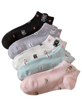 Women's 5 Pairs All Over Floral Print Cushioned Low Cut Ankle Socks White and...