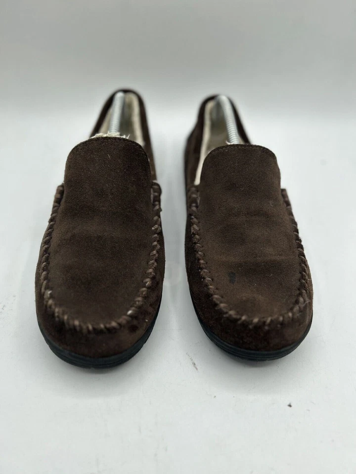 Тапочки мужские мокасины Land's End размер 10 темно-красное дерево стриженный мех замша круглый носок - Изображение 2 из 4