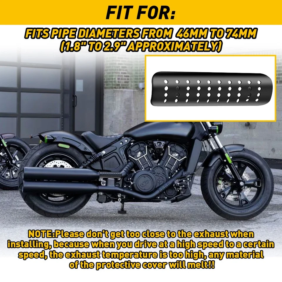 Universal Exhaust Muffler Pipe Heat Shield Cover Heel Guard Black Motorcycle For - Image 2 of 4