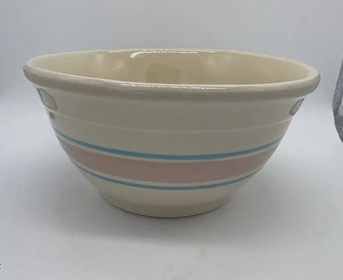 Vintage MCCOY 8" OVEN PROOF MIXING BOWL PINK BLUE STRIPES USA