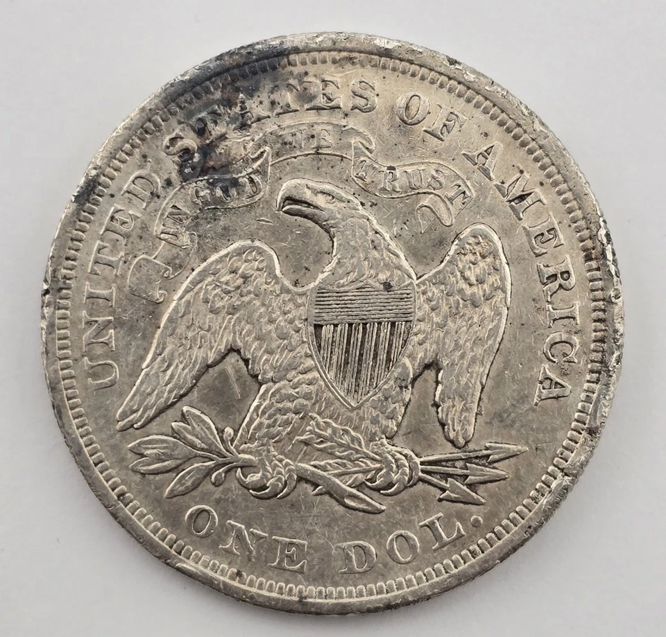 Rare 1872 P Seated Liberty Silver Dollar Us Coin Xf Details Philadelphia Mint - Image 2 of 2