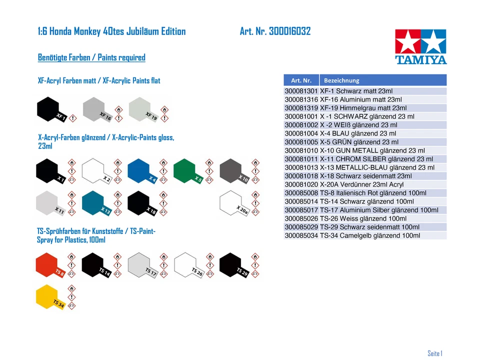 Tamiya 16032 1:6 Honda Monkey 40tes Jubiläum Edition Modellbausatz 300016032 - Bild 3 von 3