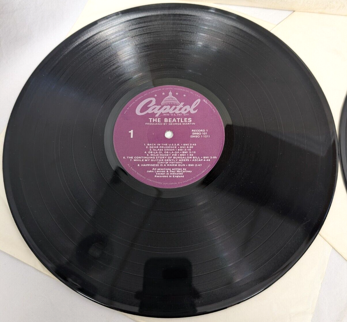1978 THE BEATLES White Album Purple Capitol Label SWBO101 Record