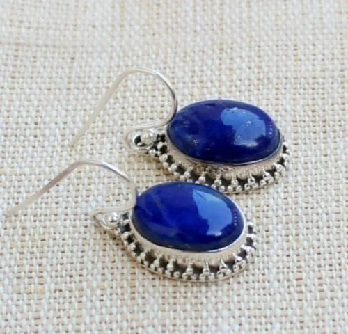 Orecchino Fatto A Mano In Argento Sterling 925 Con Gemma Di Lapis Lazuli S-42 - Immagine 2 di 4