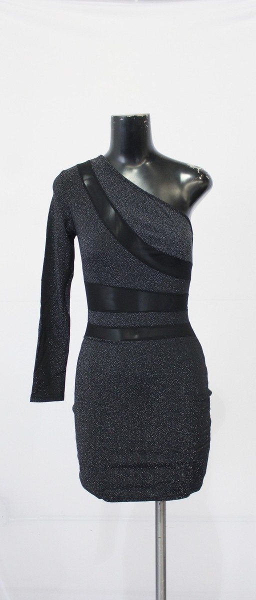 SHEIN Women's Petite One Shoulder Mesh Panel Bodycon Dress ZS6