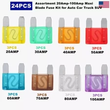 24 Pack Large MAXI / APX Blade Fuse Assortment Auto Car Truck SUV AMP FUSES Kit