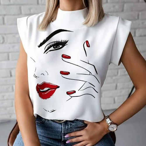 Women Classy O Neck Cute Lips Design Blouse Shirts And Tops Ladies Office  Wear | eBay