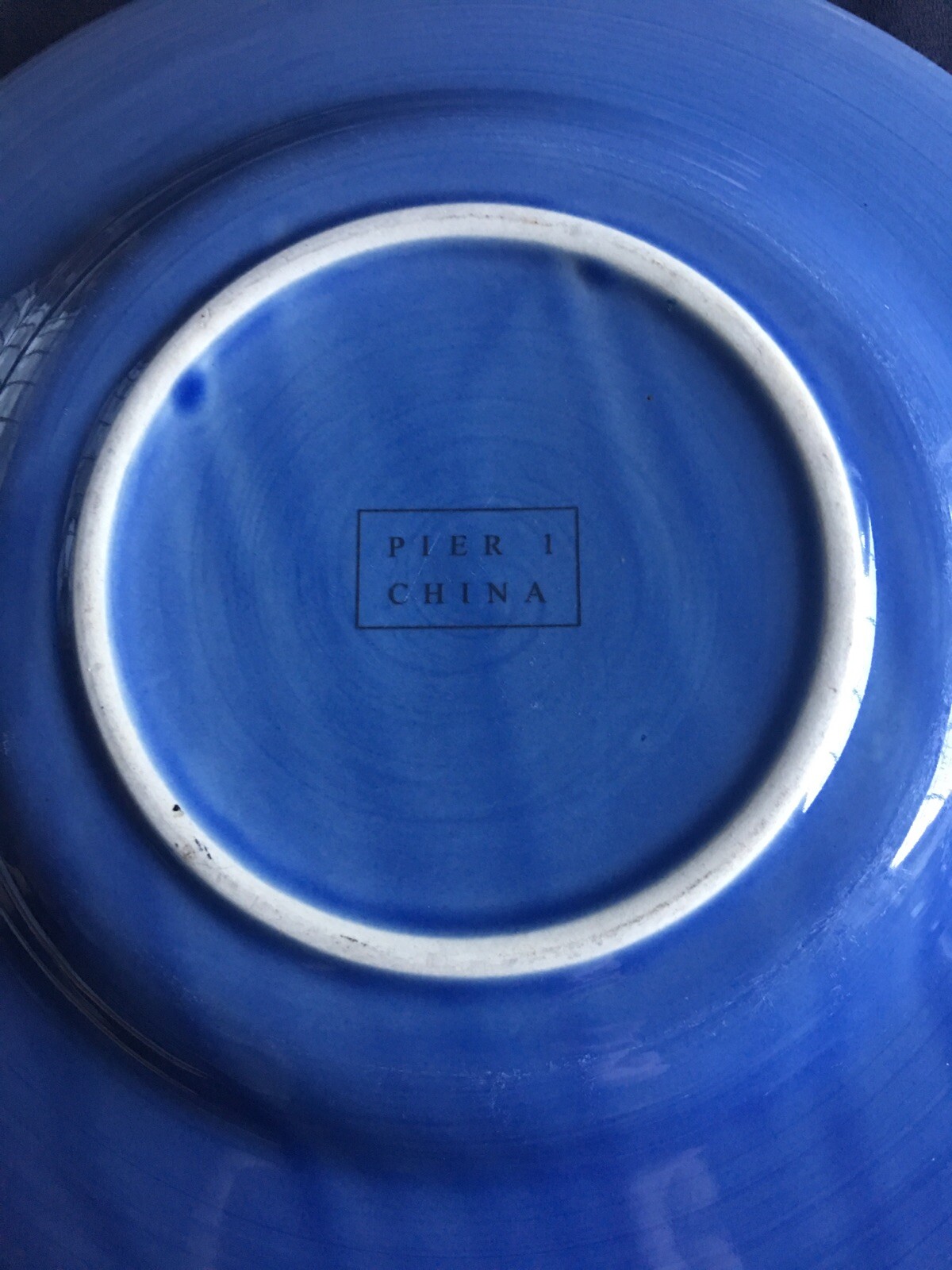 PIER 1 Dinner Plates Hand Painted Blue Swirl Spiral Vintage RARE SET OF