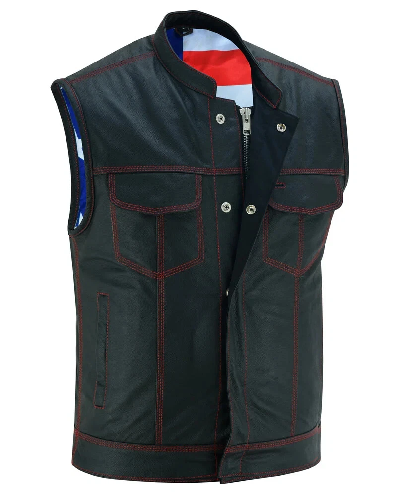 Men's Leather Vest Premium Soft Buffalo Milled leather Vest American Flag lining
Opens in a new wind