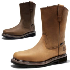 NORTIV 8 Men Steel Toe Boots Waterproof Pull On Western Cowboy Wellington Boots