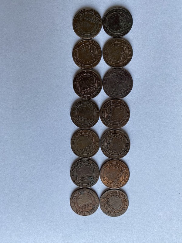 VINTAGE Arizona State Tax Commission Tokens for 1 Correct Payment LOT OF 14