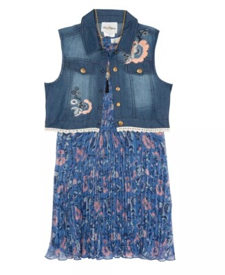 white christmas dresses Always In Bloom Denim Vest and Floral Dress Set