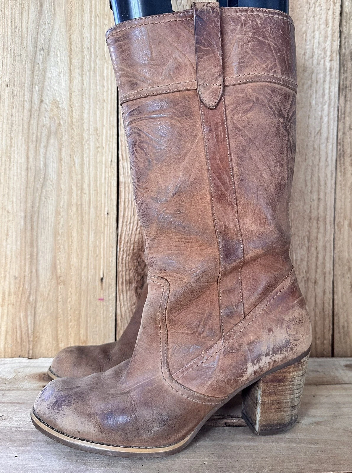 Stivali Timberland in pelle marrone effetto invecchiato vitello western ranch taglia 7 donna