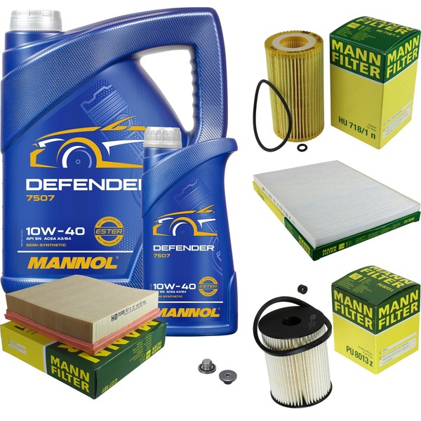 Mann Inspektionspaket 6 L Mannol Defender 10W-40 FüR Opel Omega B Caravan 2.2-image