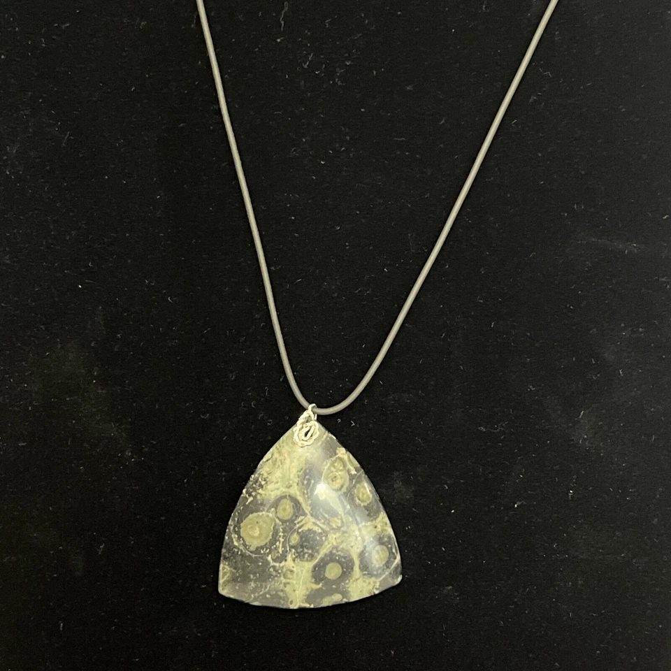 Swirly Jasper Collar Statement Pendant Necklace Natural Adjustable Black Cord - Image 2 of 4