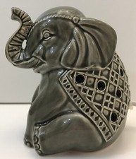 Elephant Accent Lamp Ceramic Gray End Table Desk Nightlight Fairy Light EUC