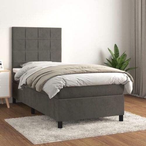 Box spring bed with mattress dark gray 100x200 cm velvet-