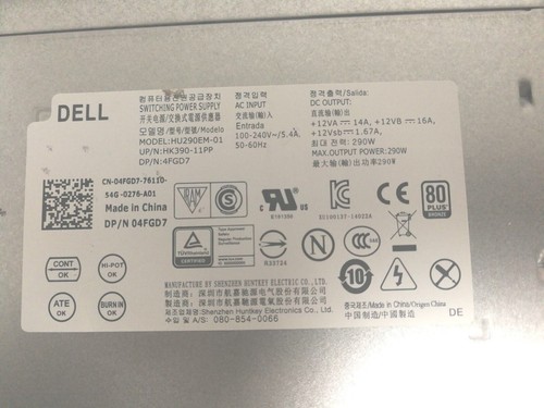 Dell OptiPlex 3020 7020 9020 T1700 290w Power Supply L290EM-01 HYV3H WHN49 4FGD7 - Picture 2 of 3