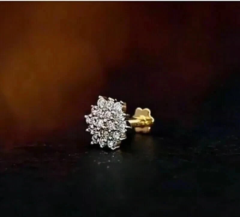 Pin de anillo de perno perno perno piercing nariz creado con racimo de flores oro amarillo de 14 k FN 925 Foto 3 de 4