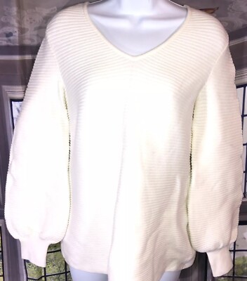 Alfani PP NWT Cloud White Textured V Neck Sweater $70 Cream