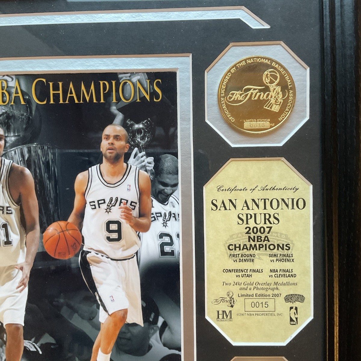 SA Spurs Champions 2007 Official NBA Plaque Limited Edition