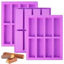 3Pk 8-Cavity Granola Bar Mold Silicone Rectangle Energy Bar Molds for Chocolate