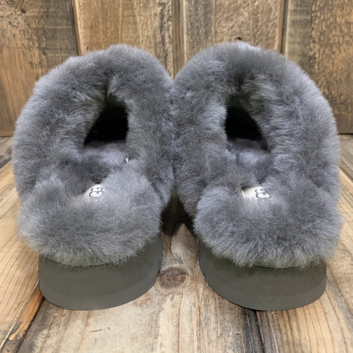 UGG DISQUETTE SLIPPER PLATFORM SLIDE GREY SUEDE WOOL CLOG
