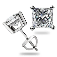 3 Ct Princess Cut FL/D GRA Real Moissanite Stud Earrings 14K White Gold 6.5 Gift