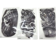 Temporary Tattoo Stickers 3 Pack Black White Tiger, Lion Gladiator