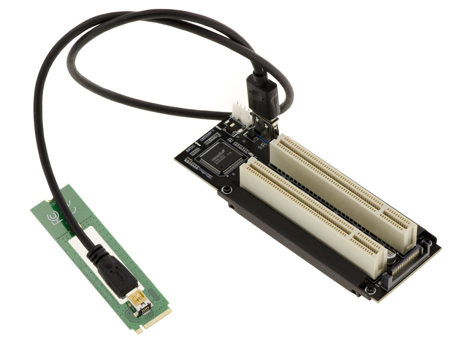 Double slot PCI d'extension via port M.2 PCIe avec alimentation SATA stable