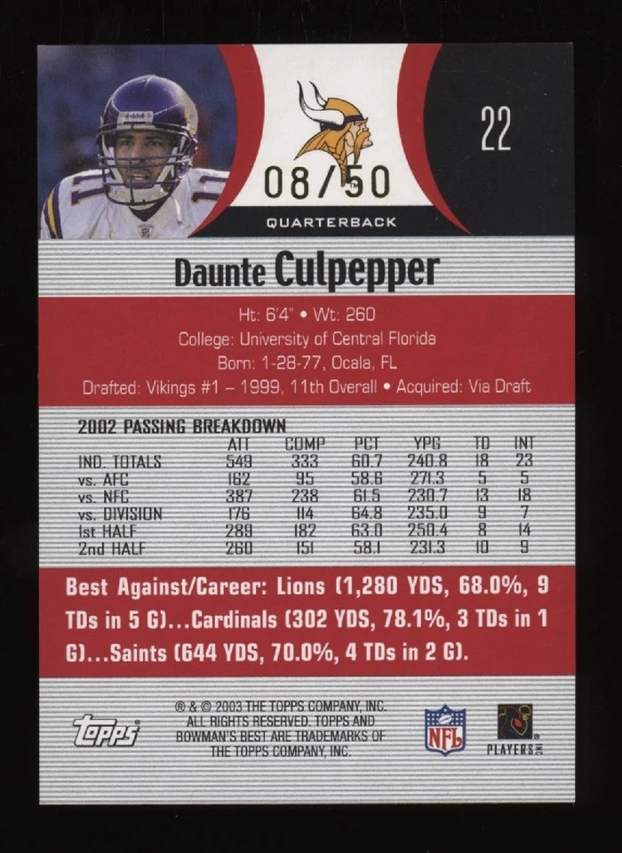 2003 Daunte Culpepper Bowman's Best Red #08/50 *NICE* Invest NOW - Image 2 of 2