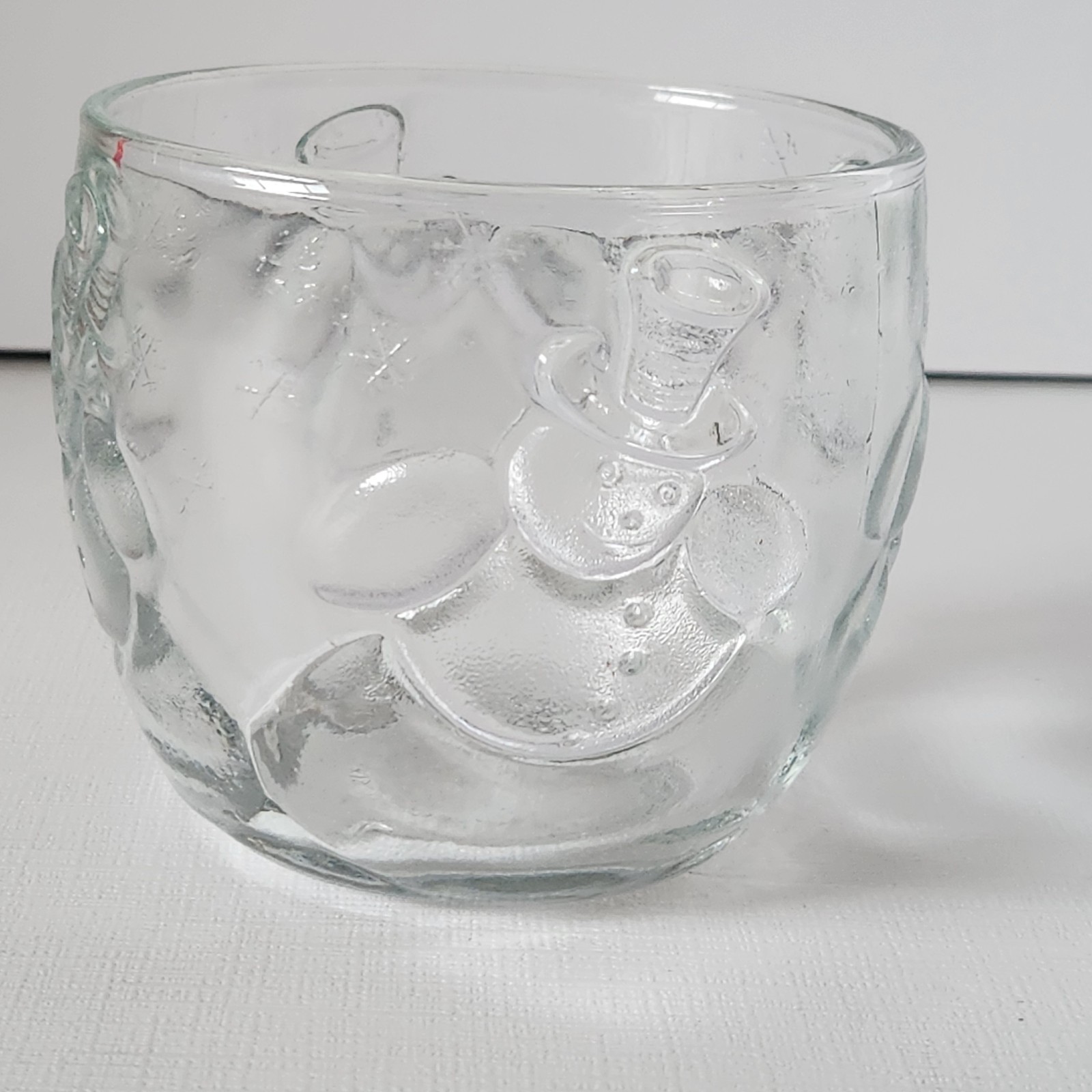 Snowman Serving Bowl Holder Candy Dish Christmas Ceramic Figurine Glass Textured