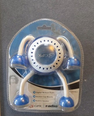 GPX Digital FM Scan Radio R1605TBLU Built-In Speaker w/Suction Cup Mounts Sealed