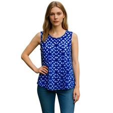 Banana Republic Blue White Print Sheer Button Up Back Blouse Top Size Medium