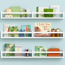 Large Nursery Book Shelves Wall Mounted for Kids Room, White Floating Nursery...