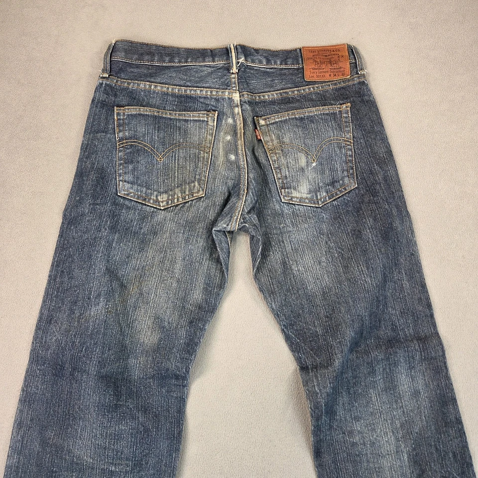 VTG Levis 501 Jeans Mens 32x32 Selvedge Made in USA Thrashed Big E 90s Tag 34x32 - Image 3 of 4