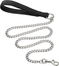 Chain Heavy Duty Metal Dog Leash, 5Ftx3Mm Chew Proof Pet Leash Chain with Soft P