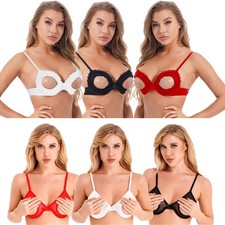Womens Underwire Bra Tops Nightclub Open Nipple Bralette Nightwear Balconette