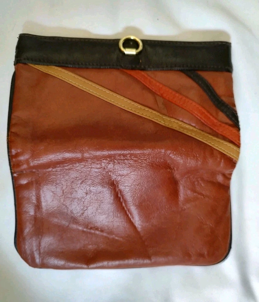 80 年代复古人造皮革一体式 Kisslock 钱包手拿包钱包棕色波西米亚包 — 第 3/4 张图片