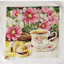 Handmade completed finished cross stitch pieces Unframed NEW embroidery-TEA