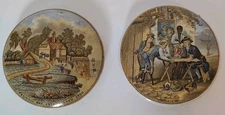2 Antique 1850s Pratt Ware Prattware  Lid Pegwell Bay and Battle of the Nile