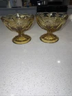 2 Vintage Anchor Hocking Fairfield Amber Honey Gold Glass Compote Footed