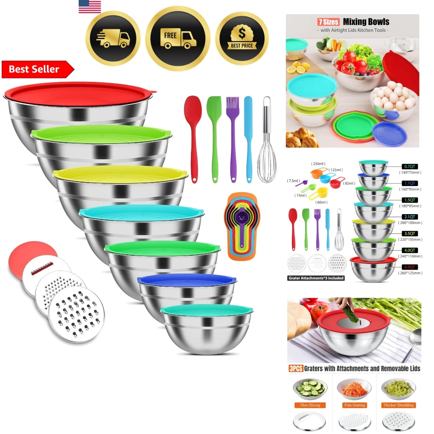 Mixing Bowls with Lids Set, 7 PCS Stainless Steel Mixing Bowls with 3 Grater ...
Opens in a new wind