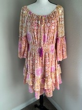 Taylor Tiered Tie-Front Pink Yellow White Ruffled Geometric Dress Sz 10 NWT