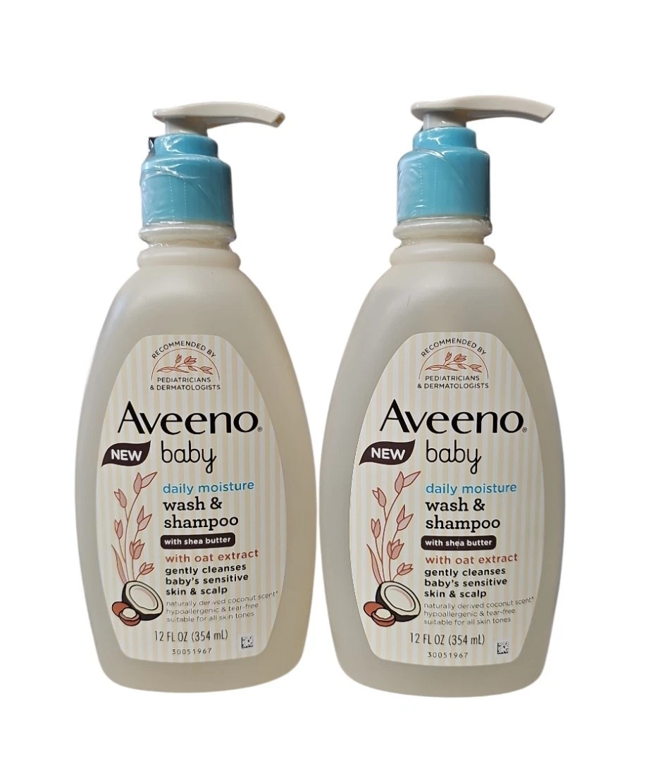 2 Pack Aveeno Baby Daily Moisturizing 2 in 1 Wash & Shampoo Oat Extract 12oz Ea