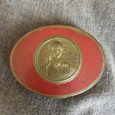 Antique French Sacred Heart of Jesus Oval Rosary Box - Art Piece 3  Beautiful